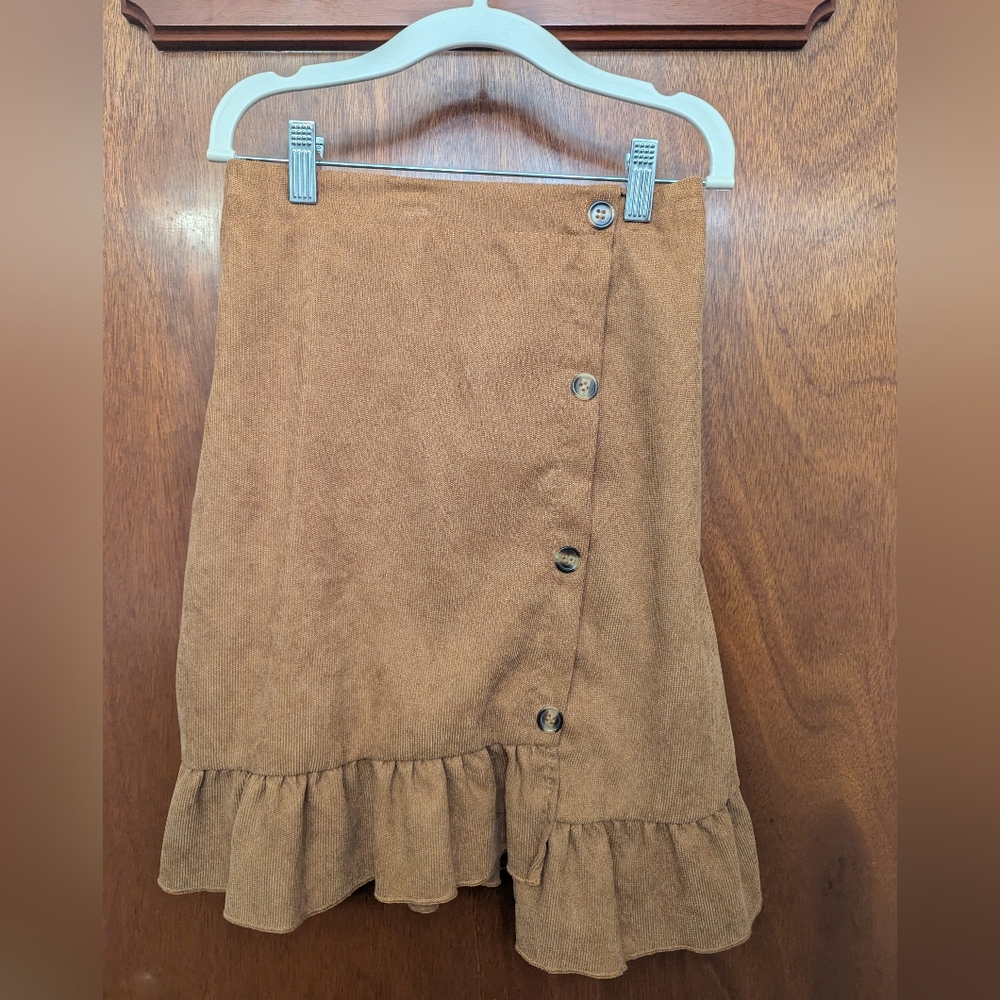 Brown Button-Down Ruffle Skirt